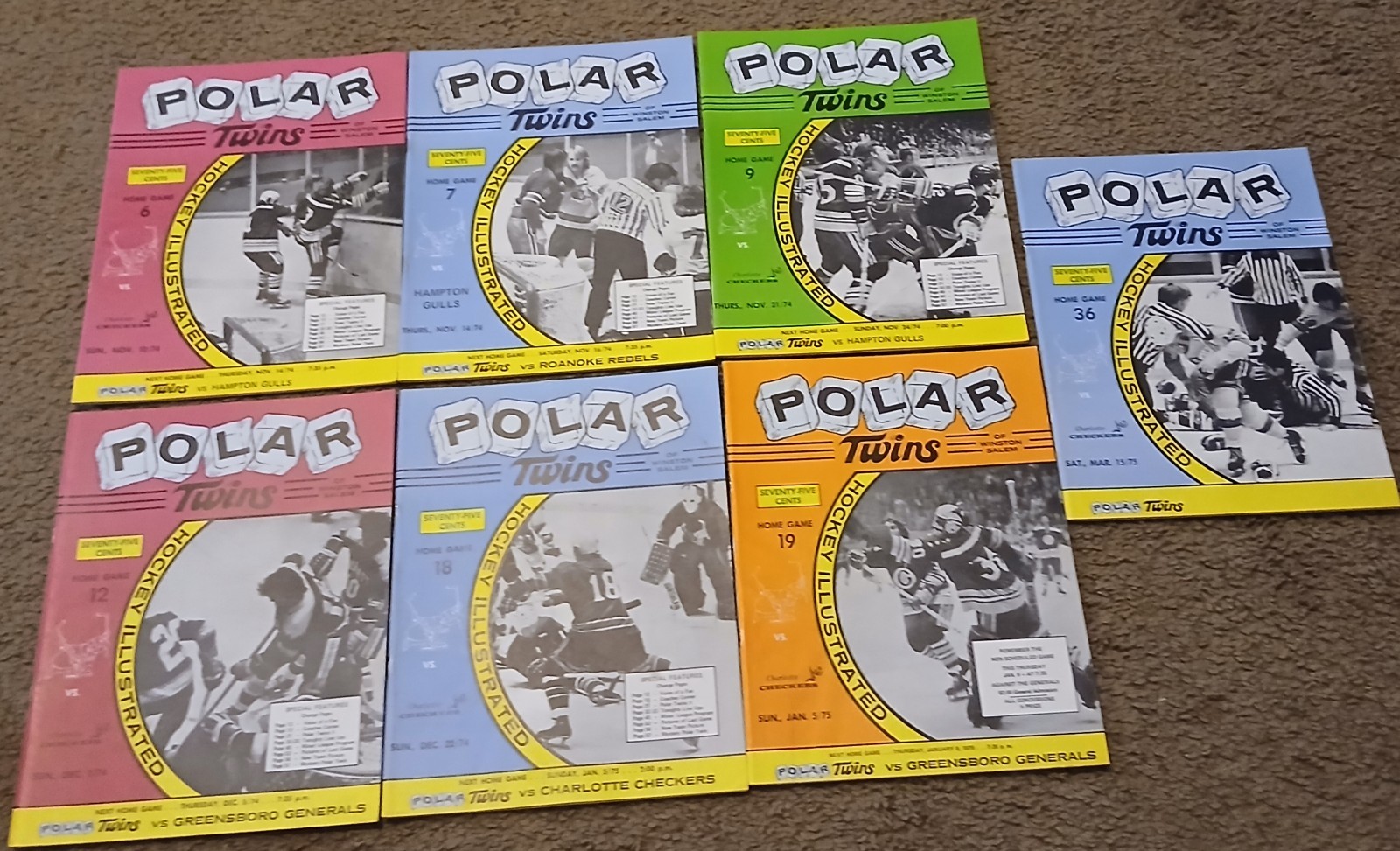 1974-75 WINSTON-SALEM POLAR TWINS Hockey Programs Lot 7 SHL Vintage Rare 1974-75 WINSTON-SALEM POLAR TWINS Hockey Programs Lot 7 SHL Vintage Rare