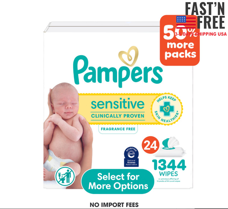 Baby Wipes Pampers Sensitive 1344 Wipes, 24X Baby Wipes Pampers Sensitive 1344 Wipes, 24X