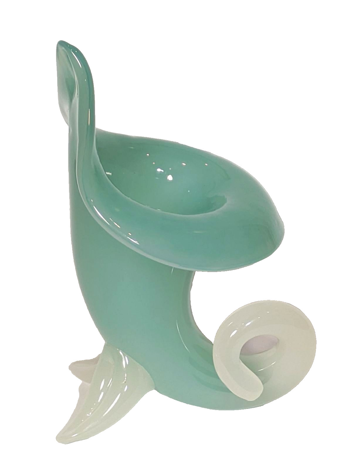 Archimede Seguso Murano Green & White Alabastro Glass Cornucopia vase – MCM