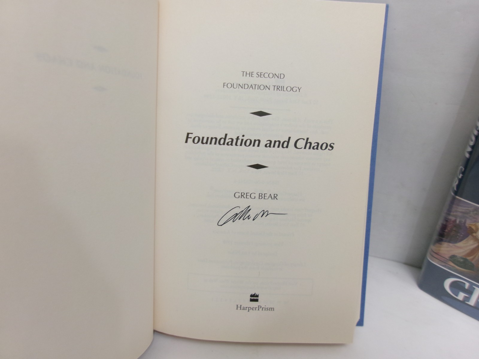 FOUNDATION & CHAOS by GREG BEAR 1998 HarperPrism Flat signed HCDJ Ships Boxed FOUNDATION & CHAOS by GREG BEAR 1998 HarperPrism Flat signed HCDJ Ships Boxed