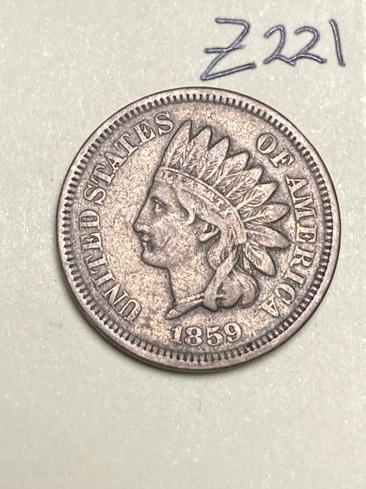 1859 Indian cent, coin #Z221 1859 Indian cent, coin #Z221