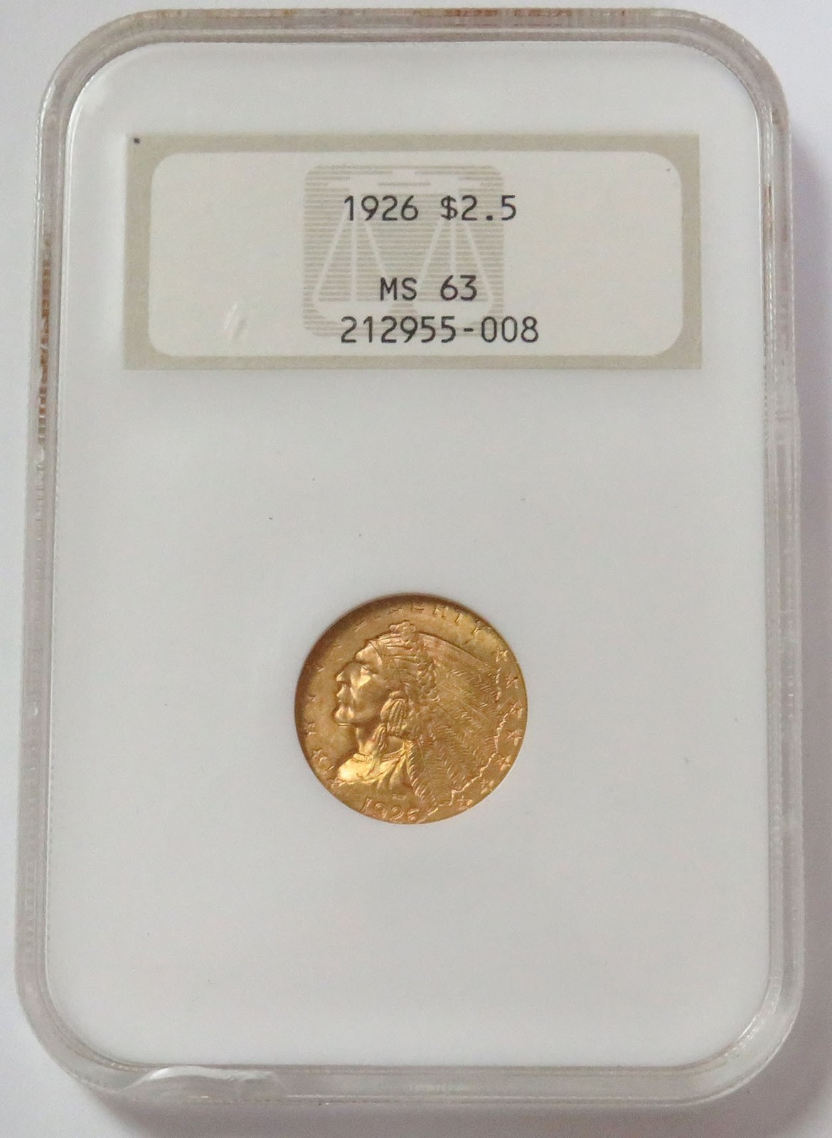 1926 GOLD US $2 1/2 INDIAN $2.50 QUARTER EAGLE NGC MINT STATE 63