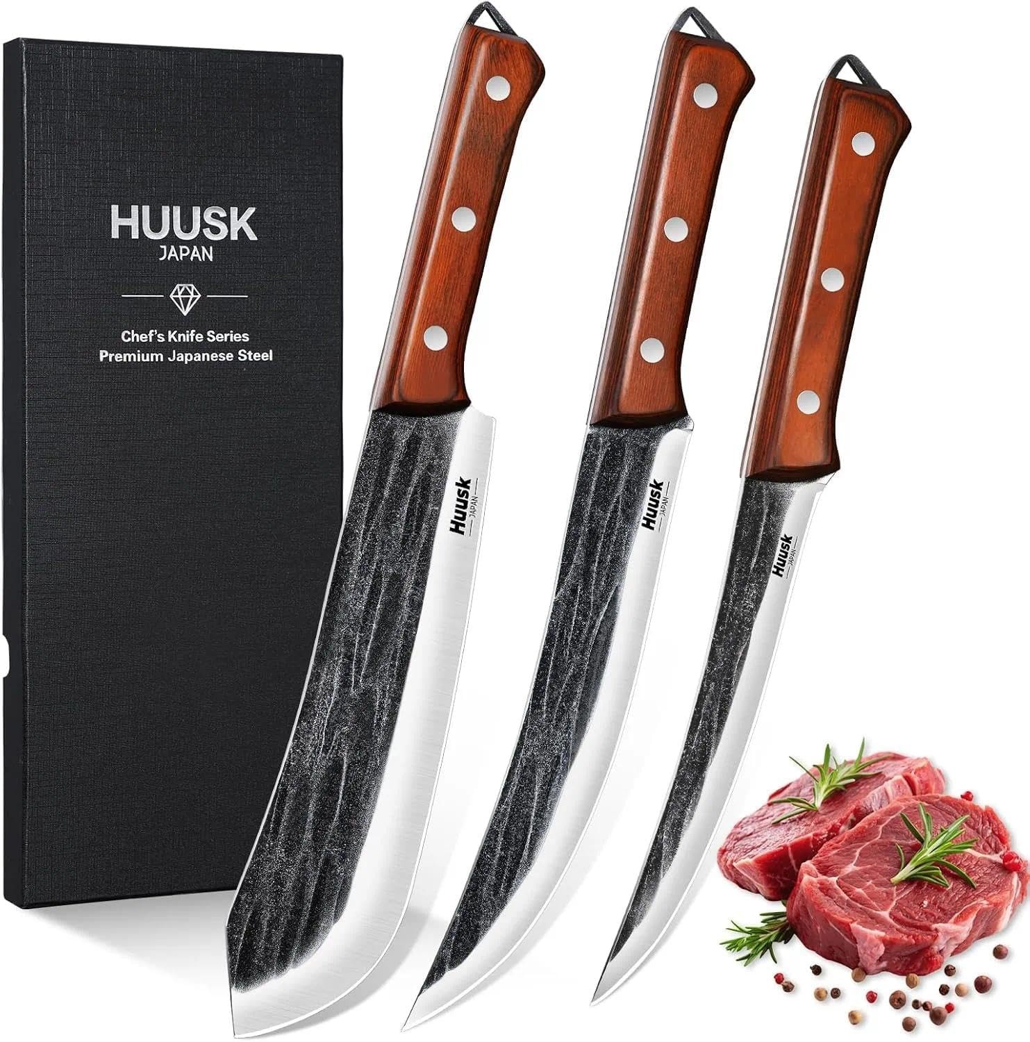 Butcher Knife Set for Meat Cutting, 3PCS Carving BBQ Brisket Knives, Hand-forged Butcher Knife Set for Meat Cutting, 3PCS Carving BBQ Brisket Knives, Hand-forged