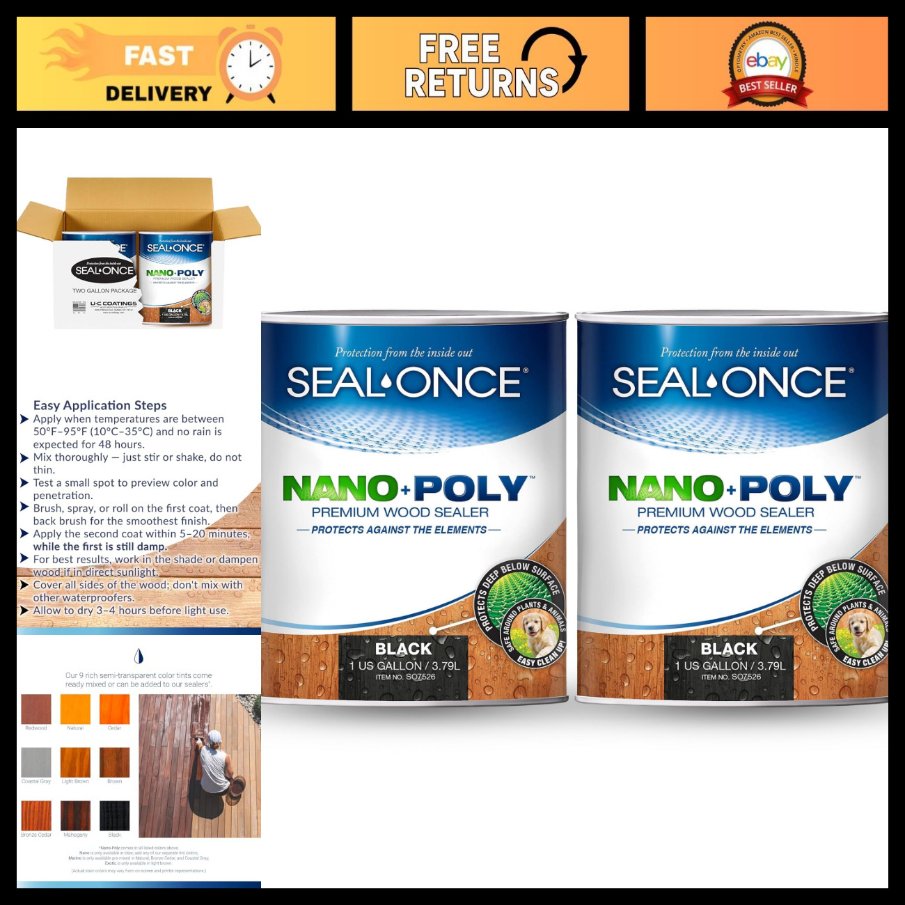 2 Gallon Nano+Poly Wood Sealer - Penetrating Waterproof Protection, Black Finish 2 Gallon Nano+Poly Wood Sealer - Penetrating Waterproof Protection, Black Finish
