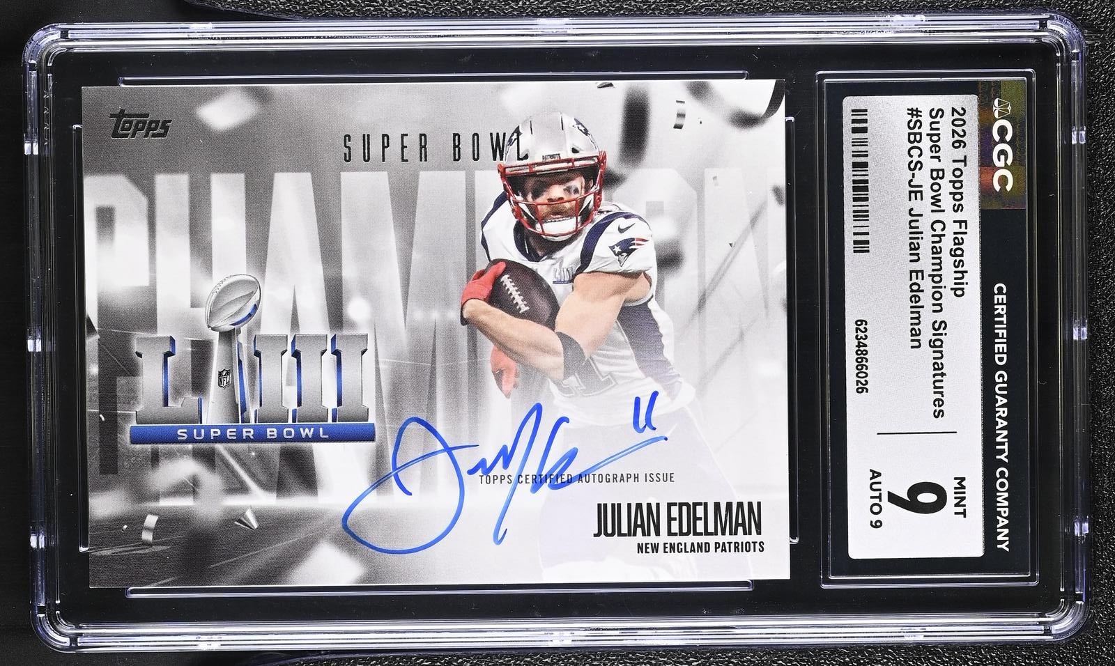 JULIAN EDELMAN 2026 TOPPS FLAGSHIP SUPER BOWL CHAMPION AUTO CGC 9 MINT PATRIOTS