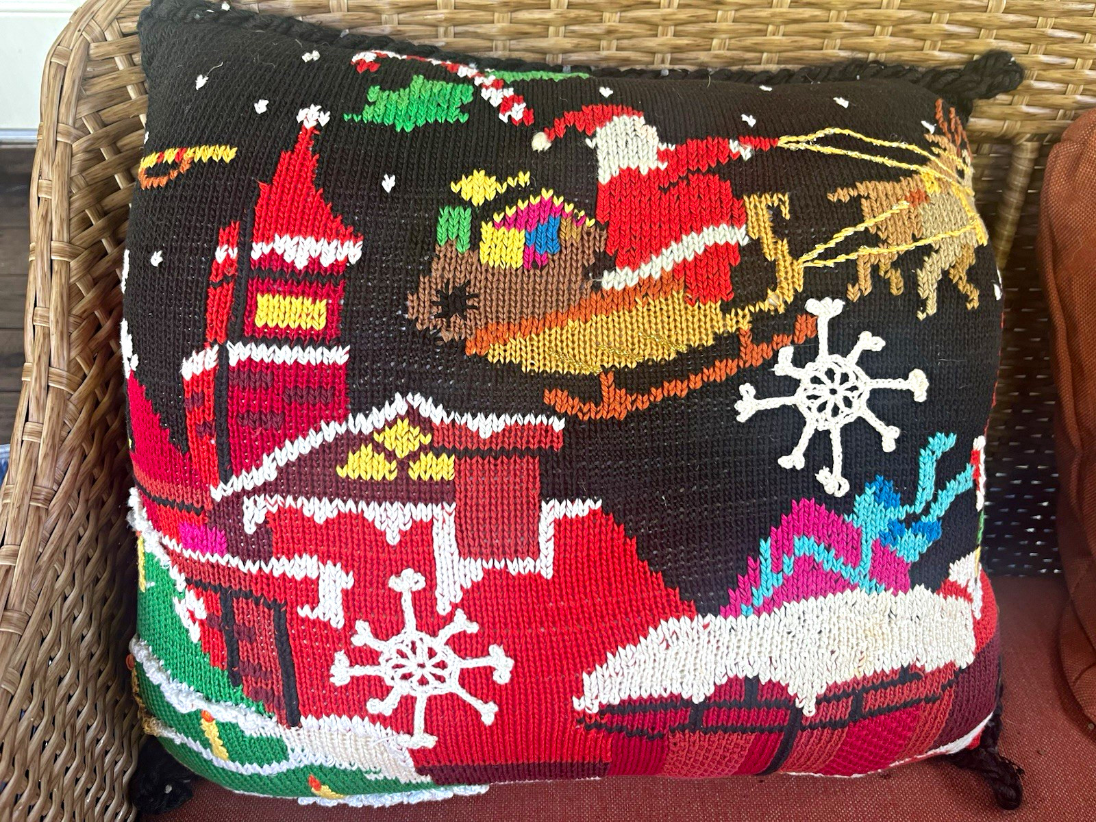 BEREK Vintage Handmade Christmas Knit Pillow, 20x20 100% cotton, down fill 