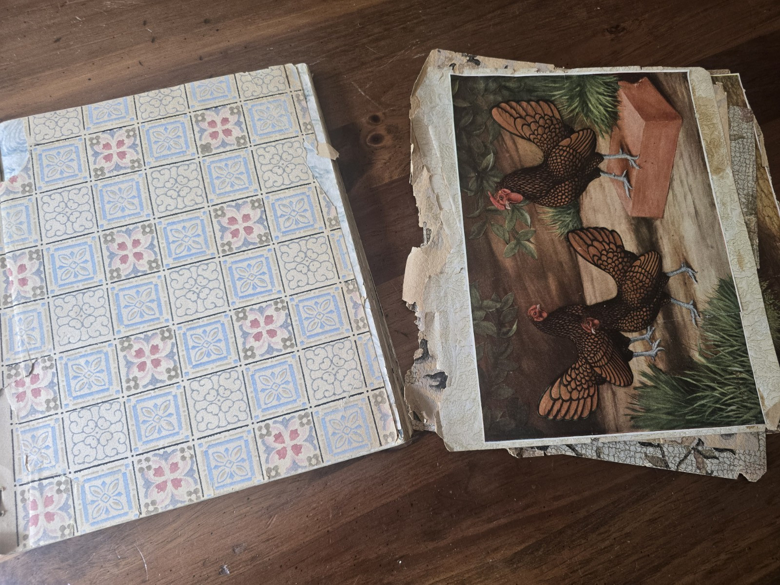 Vintage 1930s Wallpaper Sample Book Repurposed Farm Chicken scrapbook santa art
