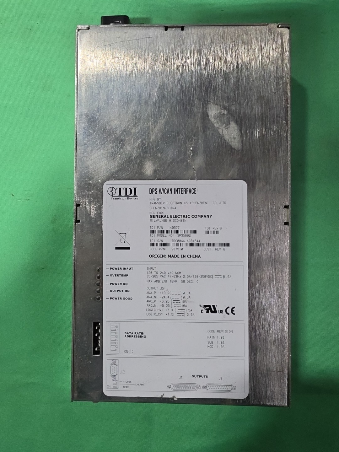 GE TDI DPS with CAN Interface Digital Detector Power Supply 2375101 /TDI 140577 GE TDI DPS with CAN Interface Digital Detector Power Supply 2375101 /TDI 140577