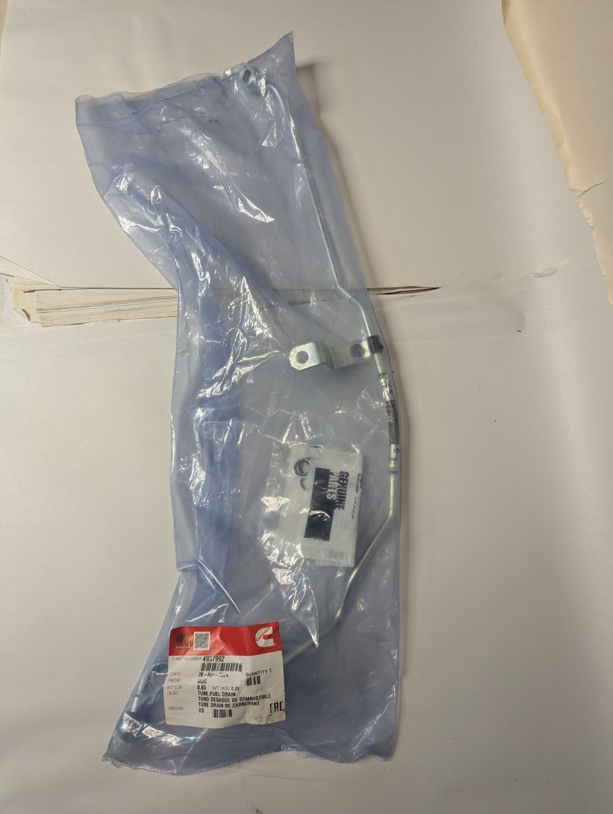Cummins OEM Fuel Drain Tube 4937992 NOS SEALED  