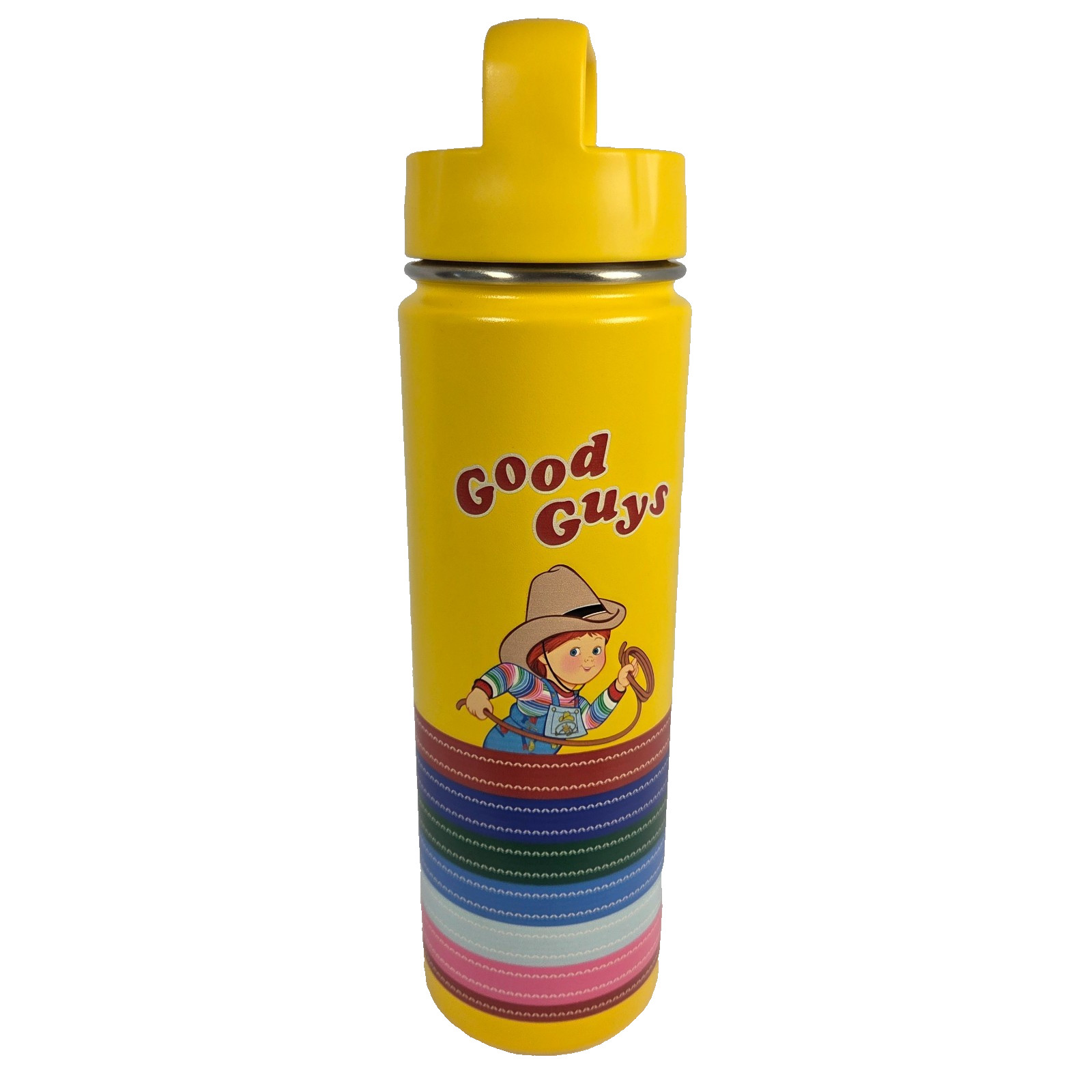 Universal Chucky Good Guys Water Bottle 30 oz Yellow New Horror Las Vegas Metal