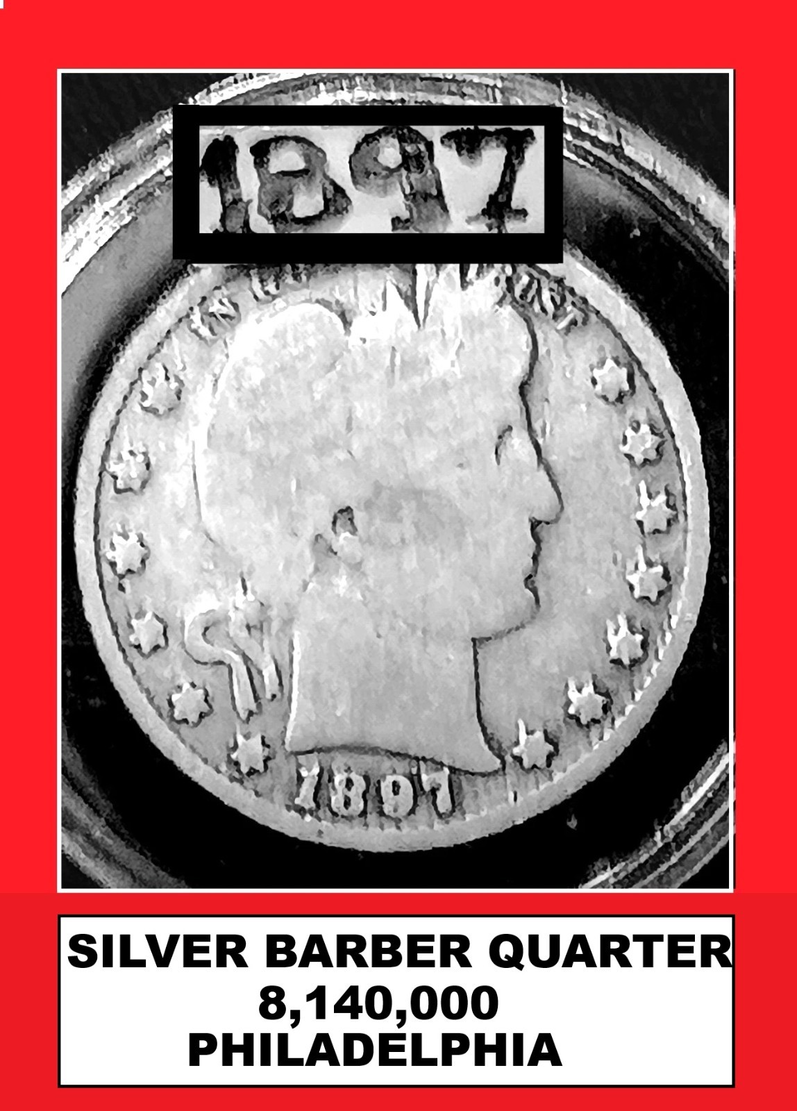 🪙  1897-P | 25C | SILVER BARBER QUARTER | 90% |CIRCULTD | CLEANED ENCPSLT 🇺🇸