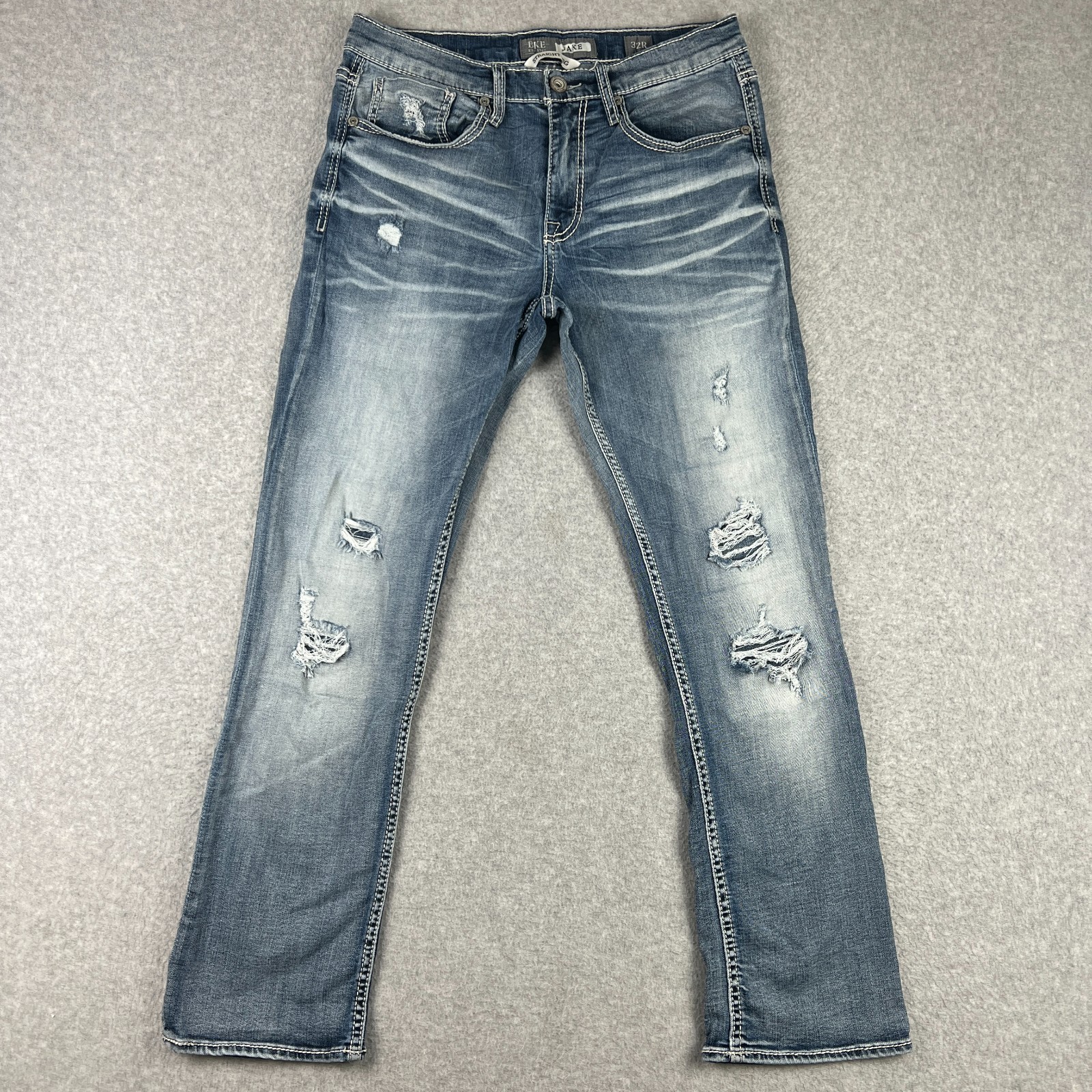 Buckle BKE Jake Straight Fit Jeans Stretch Denim 32x30 Mens Blue Thick Stitch Buckle BKE Jake Straight Fit Jeans Stretch Denim 32x30 Mens Blue Thick Stitch