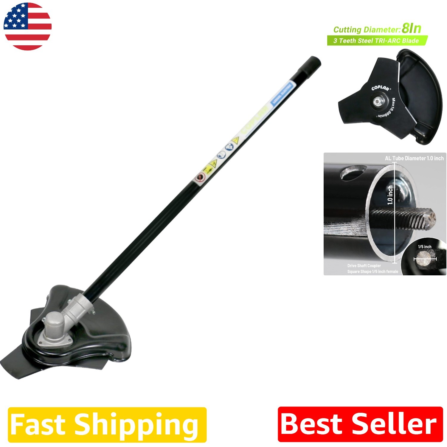 Heavy Duty 8 Inch Brushcutter Attachment - 20.3cm Steel TRI-ARC Blade, Max Power Heavy Duty 8 Inch Brushcutter Attachment - 20.3cm Steel TRI-ARC Blade, Max Power