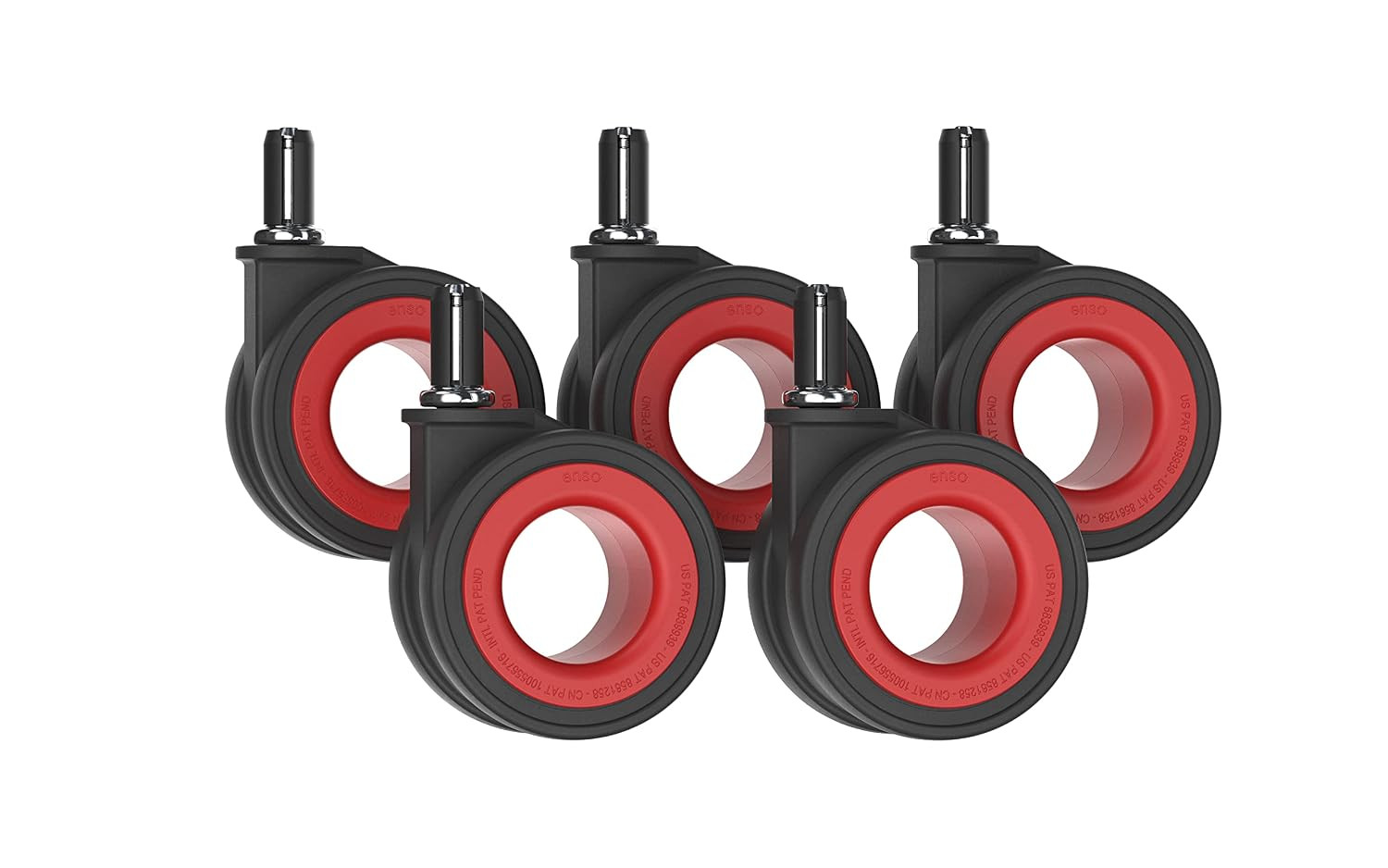 Office Chair Wheels 5-Pack Hubless 1000Lb Hardwood Casters Red Okina Mu