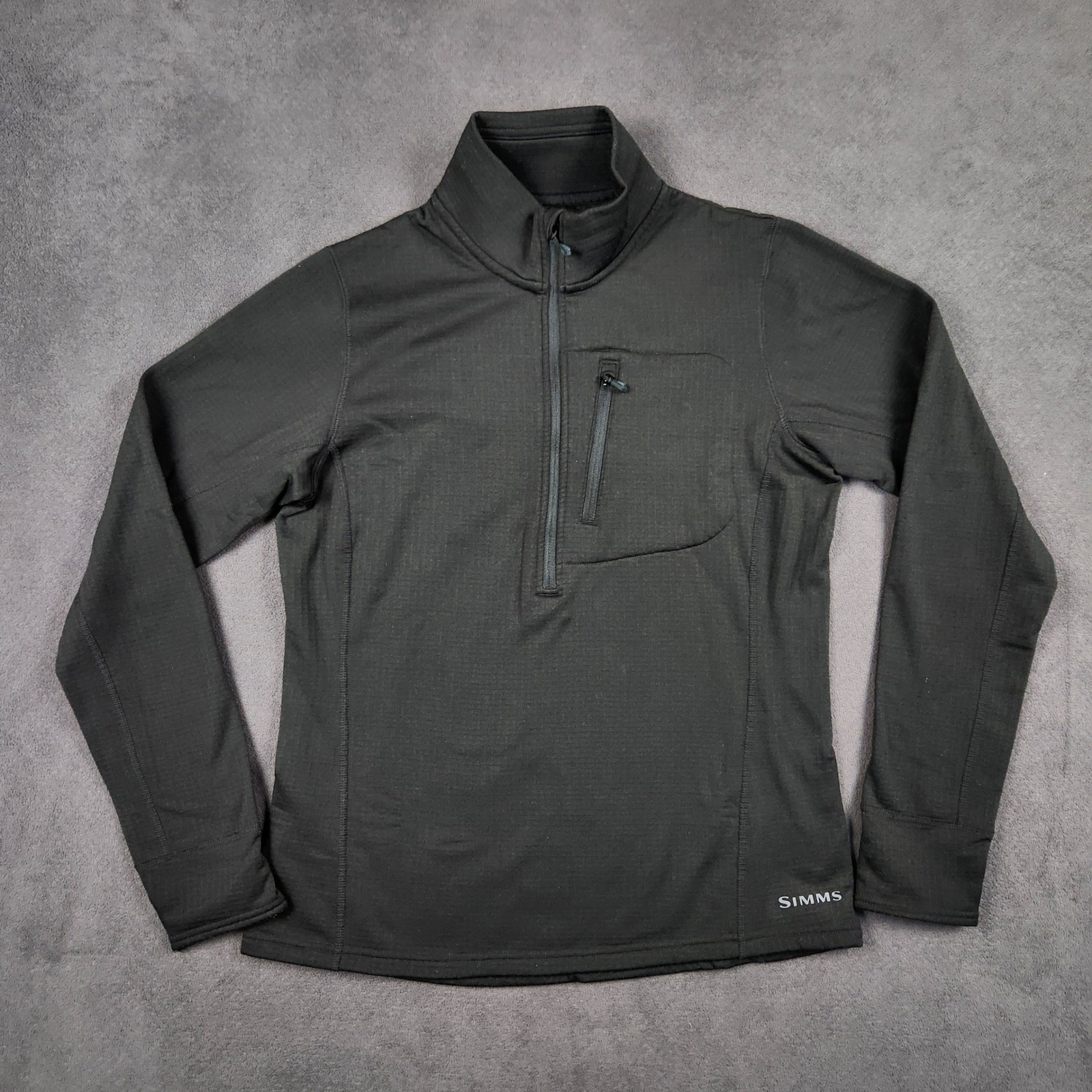 Simms Waderwick Thermal 1/4 Zip Pullover Womens Small Black Micro Grid Fleece