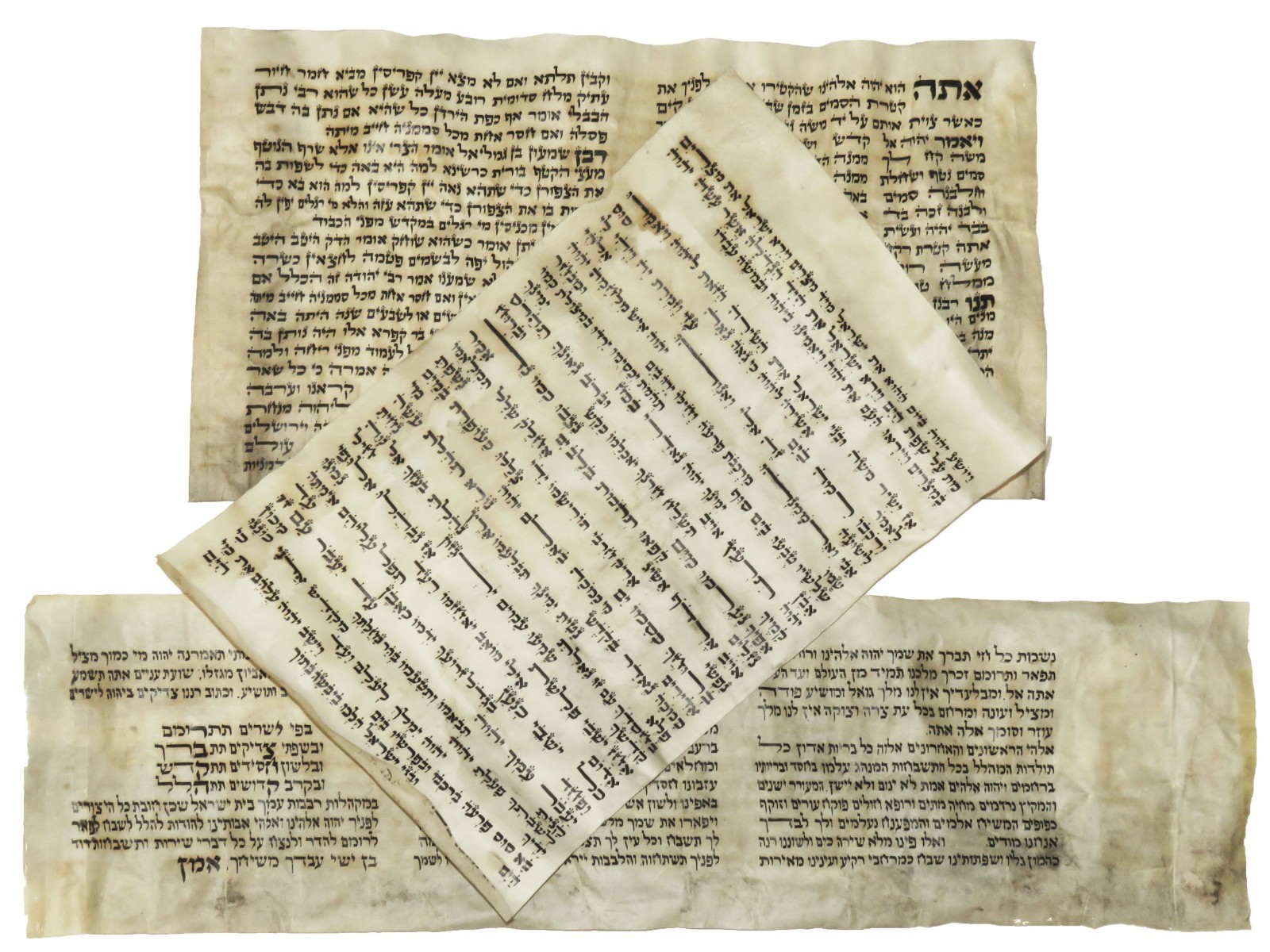 3 Old Handwritten parchment Amulet Scrolls Pitum HaKetoret, Shir HaYam, Nishmat 3 Old Handwritten parchment Amulet Scrolls Pitum HaKetoret, Shir HaYam, Nishmat