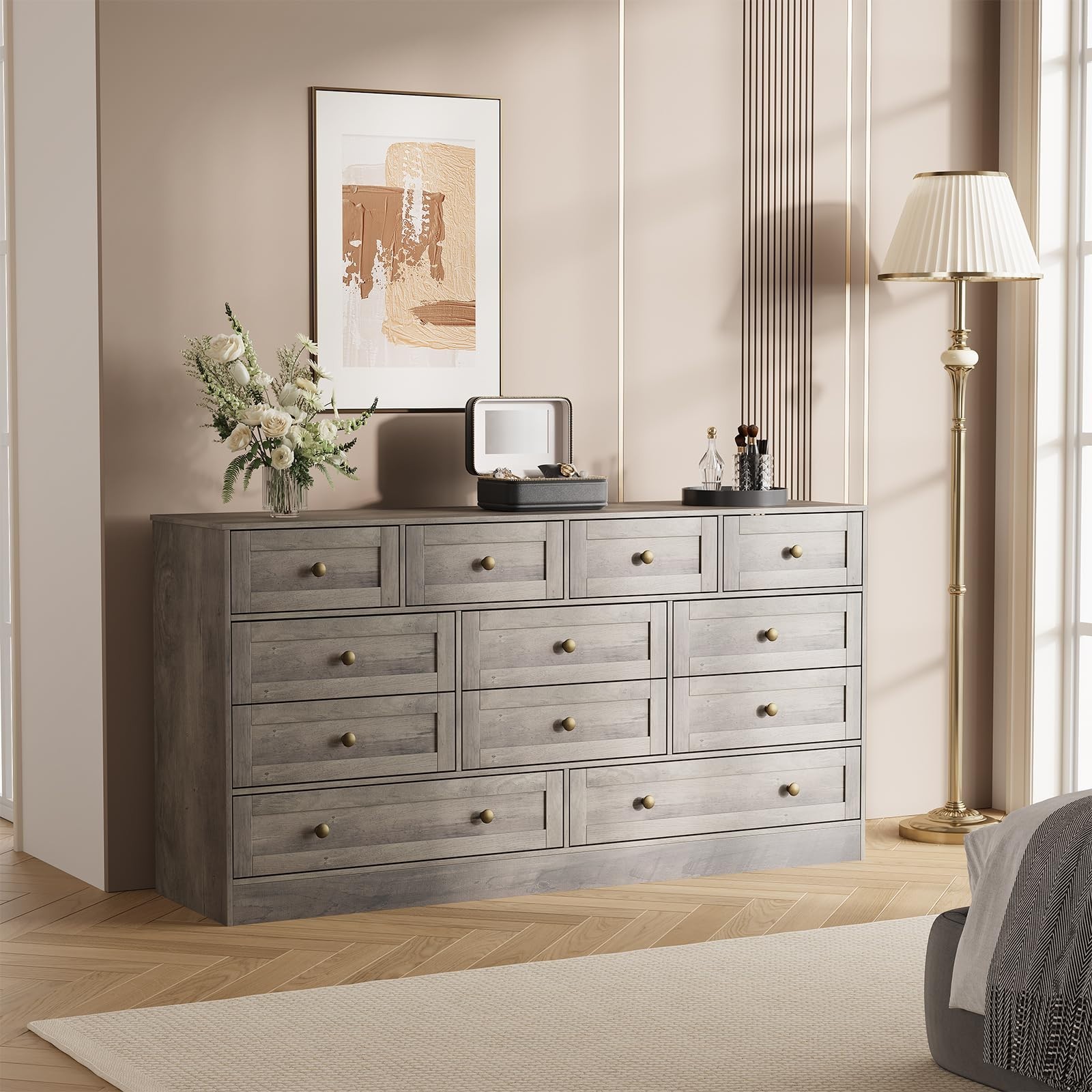 12 Drawer Wooden Dressers for Bedroom Modern Wood Chest of Drawers Living Room