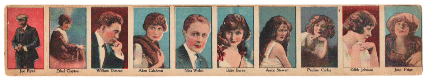 1919, W500,  Name In Mixed Case Color Strip Cards; Complete 10 Card Set UNCUT