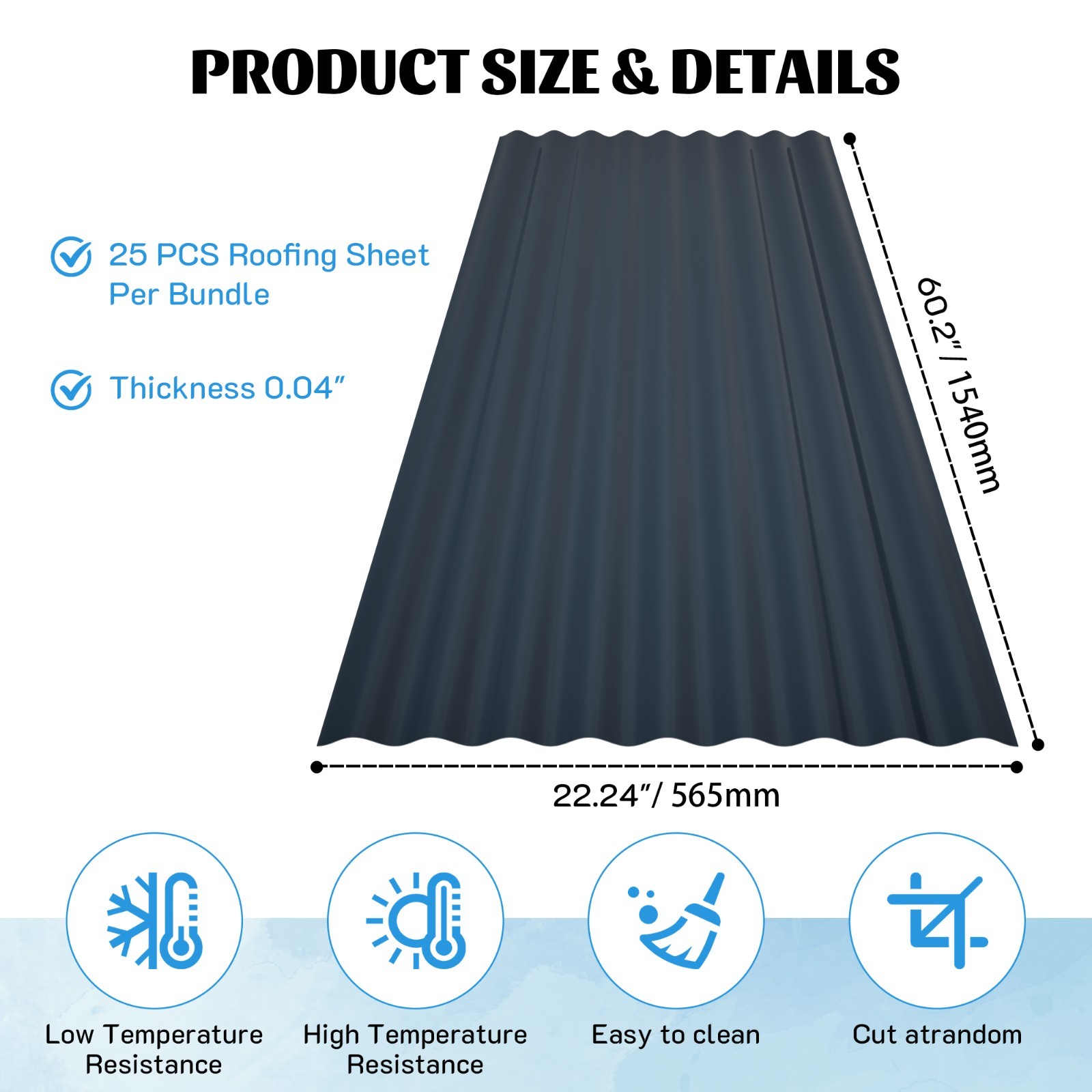 25 Pcs Corrugated Plastic Roofing Sheets, Flexible, Screw-On, for Shed Pergola