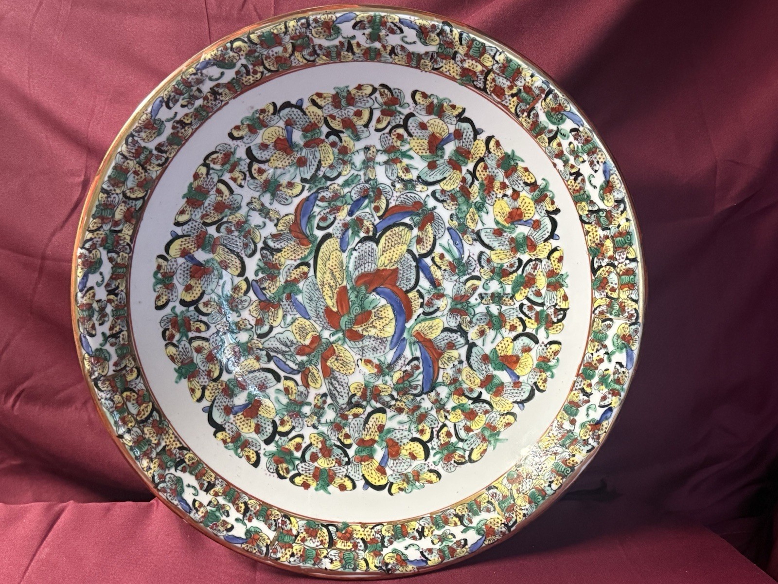 Vintage Chinese canton 1000 Butterfly Charger Bowl Platter 14.25 Dia. Round Vintage Chinese canton 1000 Butterfly Charger Bowl Platter 14.25 Dia. Round