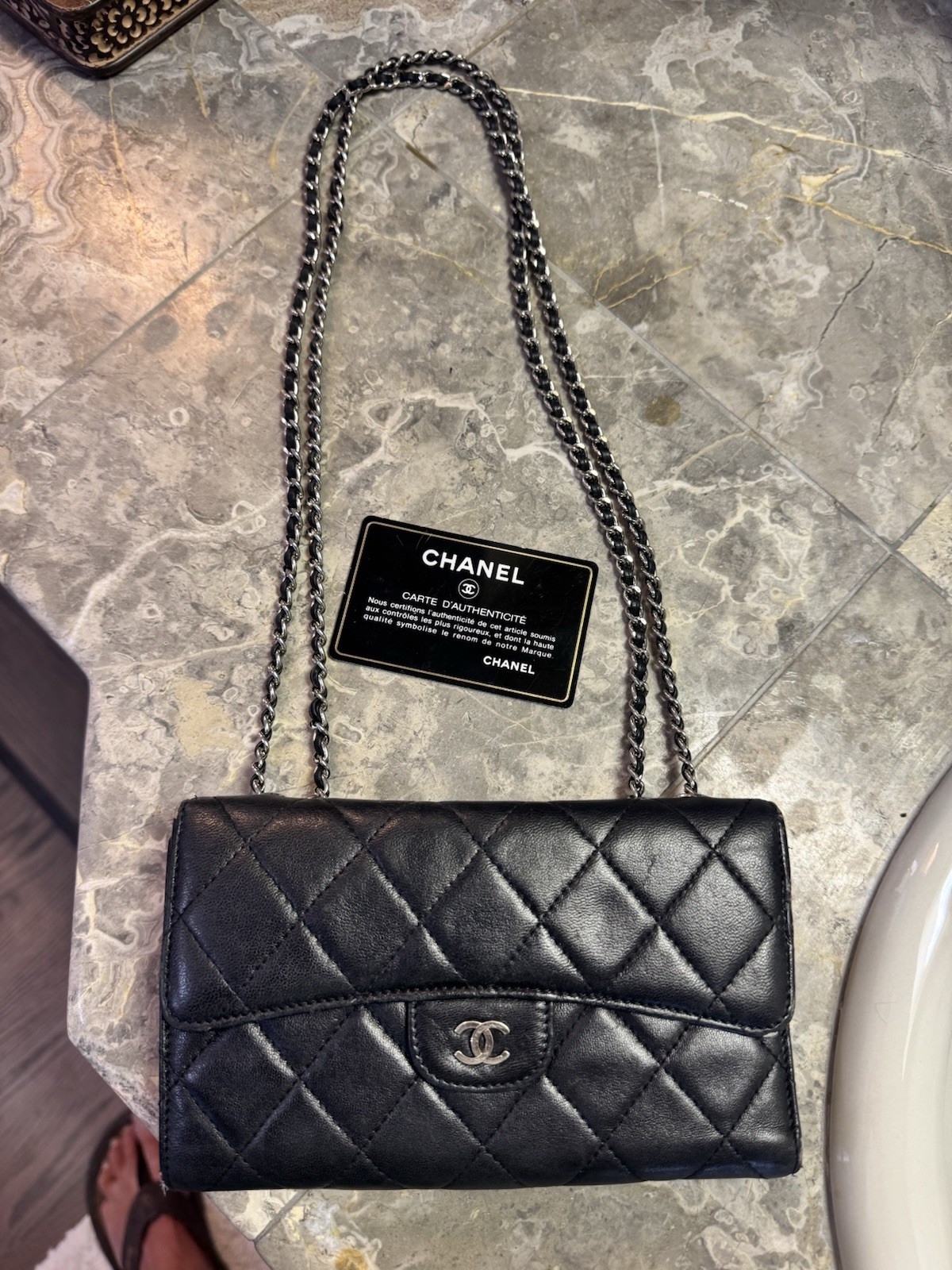 Chanel Classic WOC Wallet On Chain Lambskin Silver 13 Series Authenicity Card