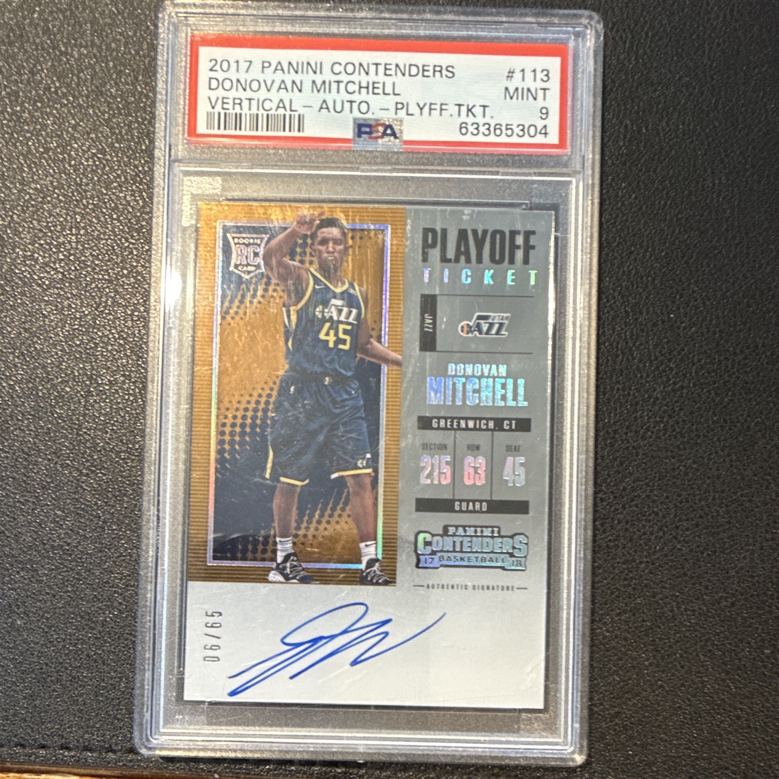 Panini 2017-18 Contenders Donovan Mitchell RC Auto Playoff Ticket #113 PSA /65 Panini 2017-18 Contenders Donovan Mitchell RC Auto Playoff Ticket #113 PSA /65