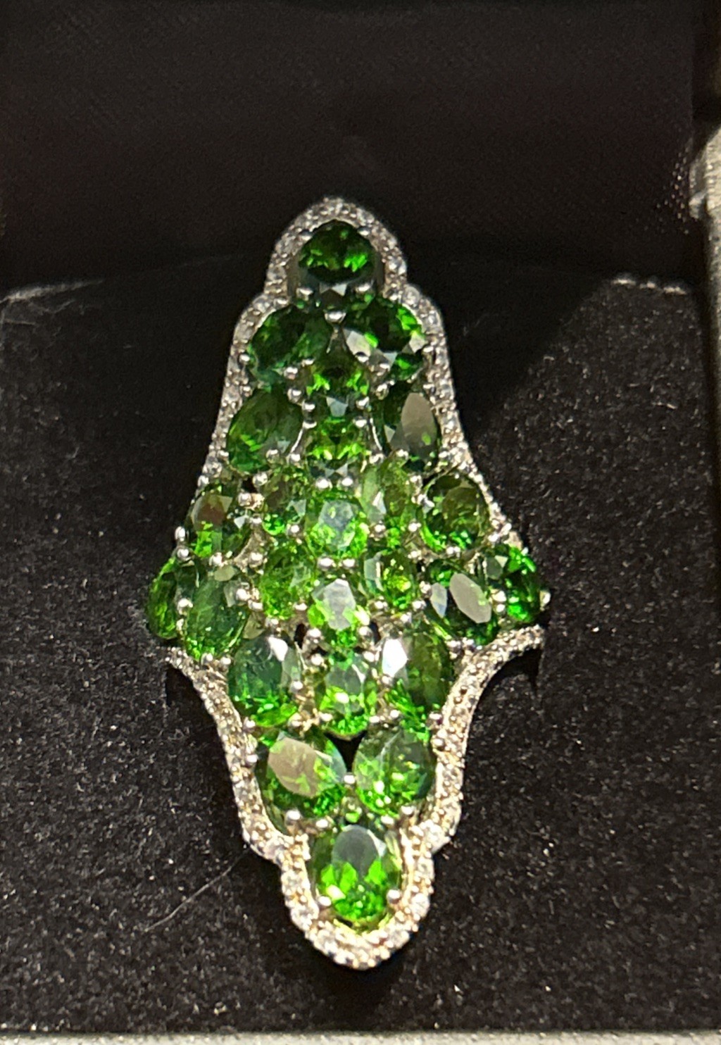 Carol Brodie Rarities Pave Emerald & White Crystal Silver Band Knuckle Ring Sz 7