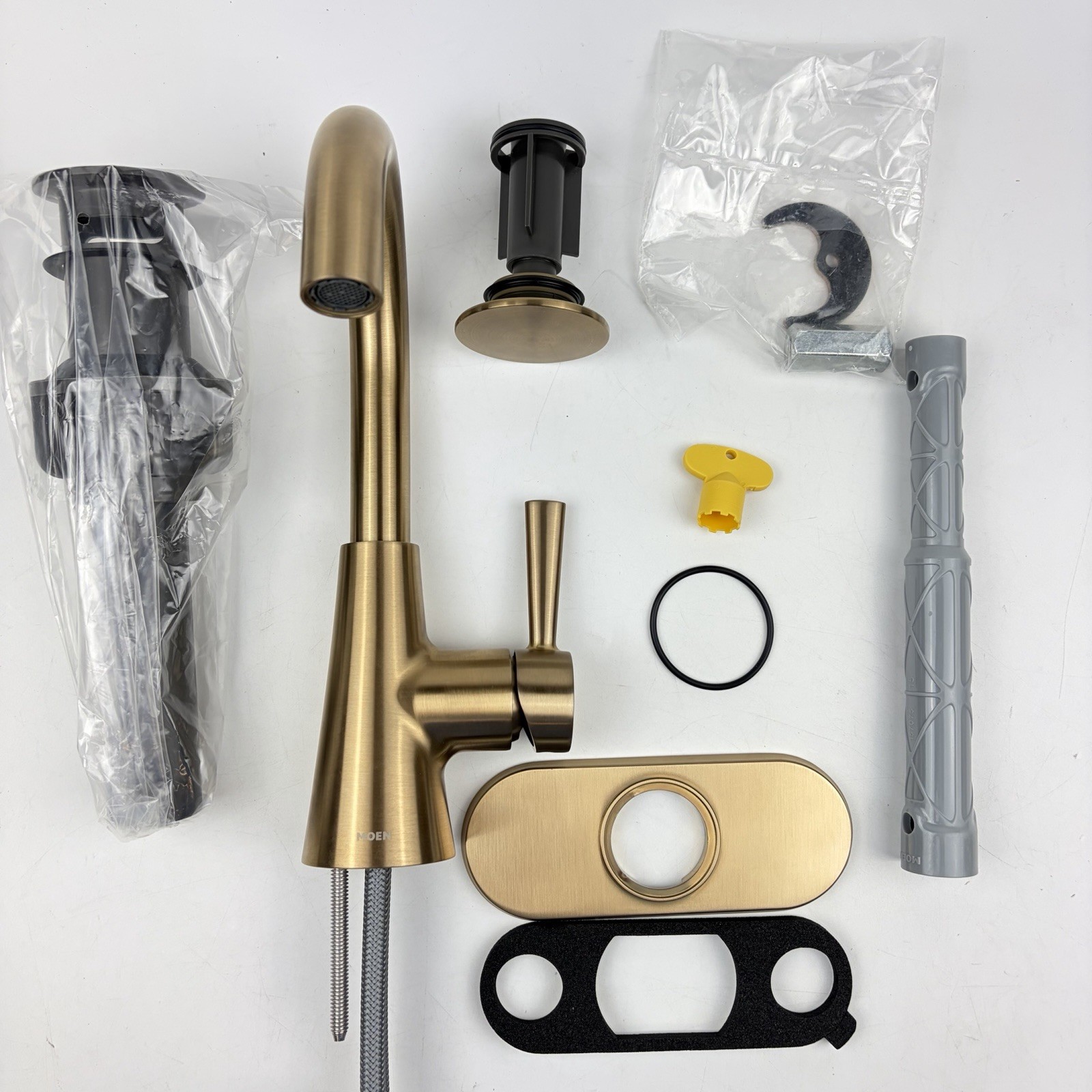 Moen 84021BZG Ronan Single Handle High Arc Bathroom Faucet Bronzed Gold w/ Drain