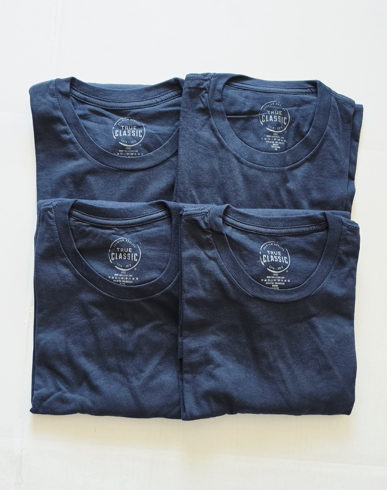 True Classic - Crew Neck - Short Sleeve T-Shirt - Navy - Large - 4 Pack