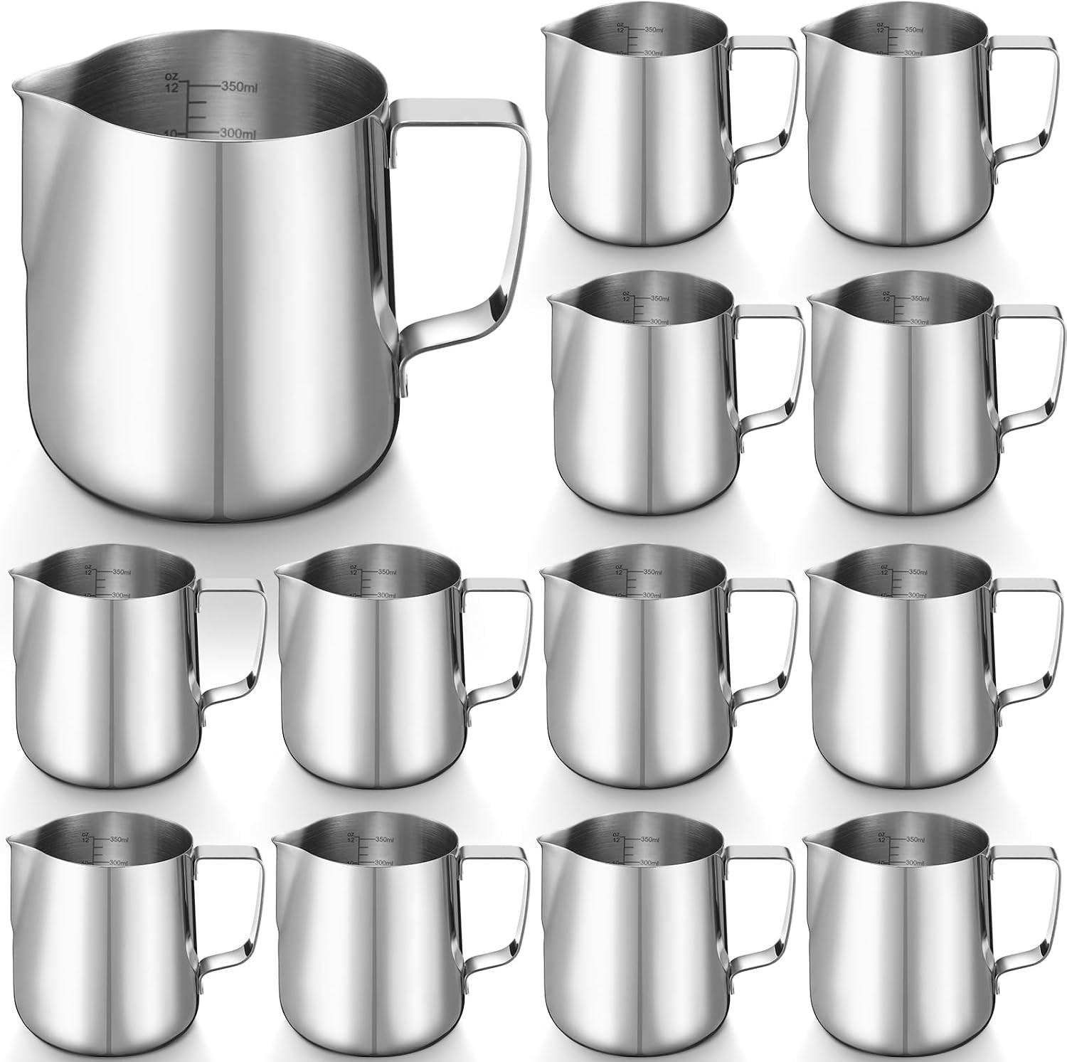 12 Pcs Milk Frothing Pitcher 304 Stainless Steel Steaming Pitchers for Coffe