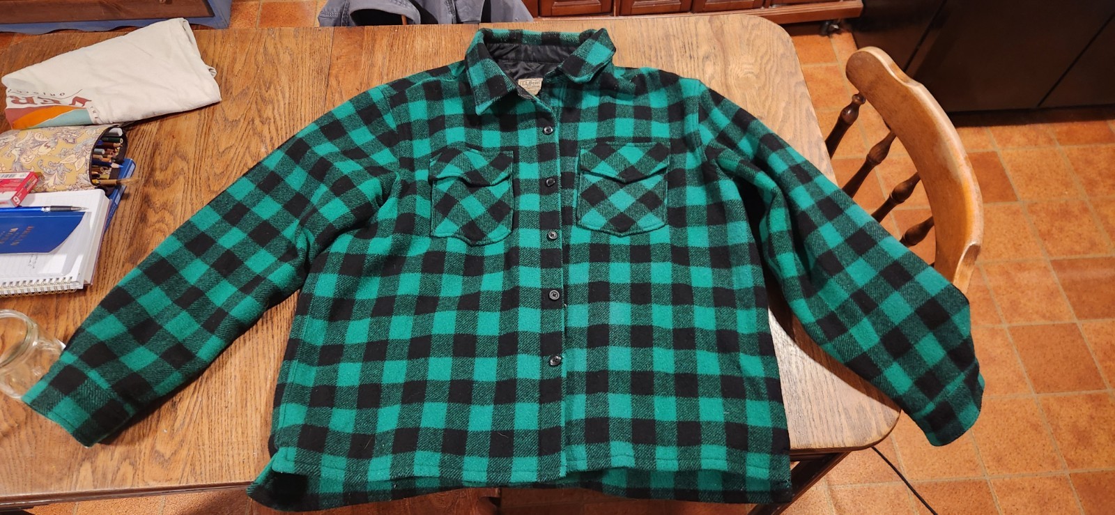 LL Bean Maine Guide Shirt Green Buffalo Plaid Wool Shell Primaloft insulated LL Bean Maine Guide Shirt Green Buffalo Plaid Wool Shell Primaloft insulated
