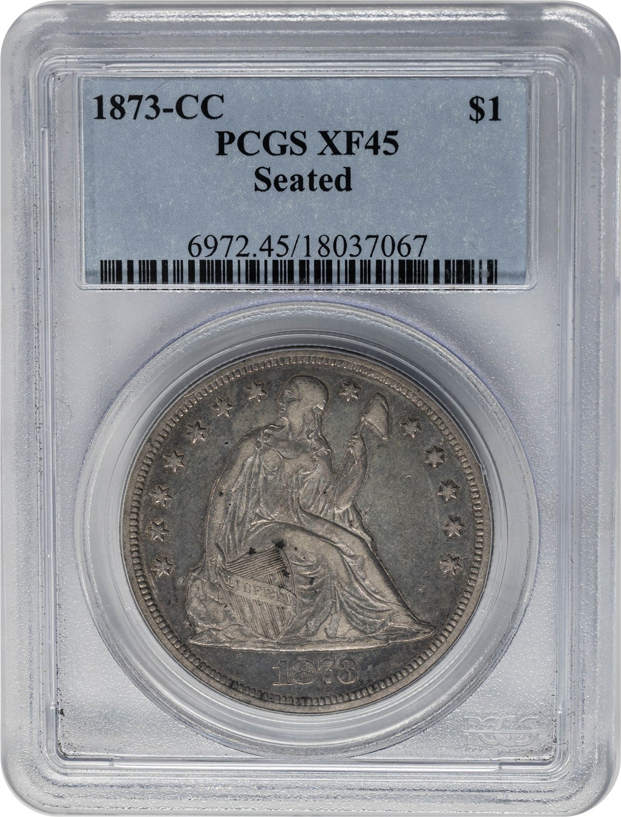 1873-CC Seated Liberty Dollar $ XF45 PCGS 951781-1 1873-CC Seated Liberty Dollar $ XF45 PCGS 951781-1