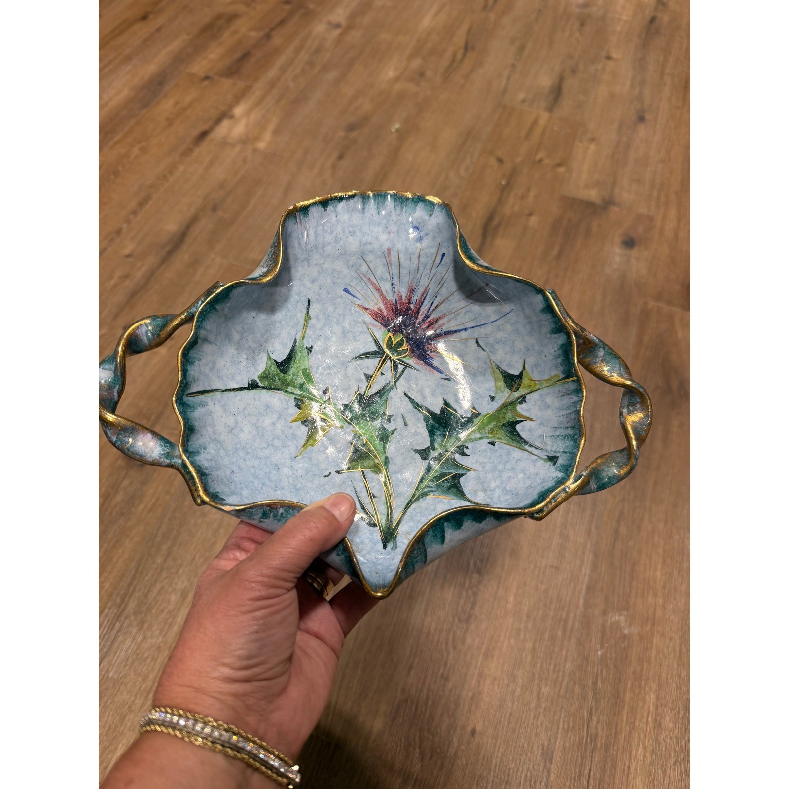 Vintage Italian Majolica Thistle Saca Sesto Fiorentino Dish Italy 5657