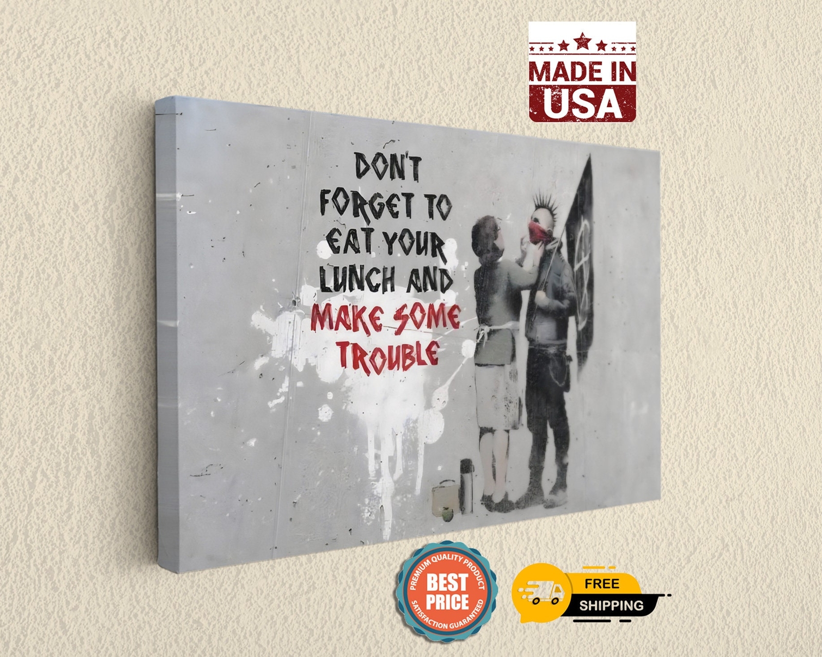Banksy Canvas Print Dont Forget To Eat Your Lunch Street Art Decor