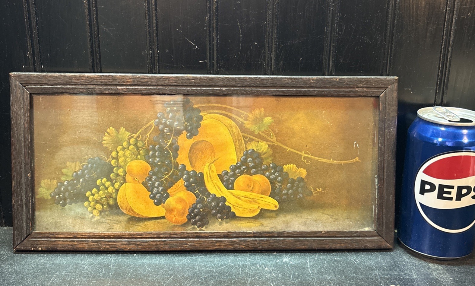 Vtg 20’s Antique FRUIT Cantaloupe Bananas Grapes Peaches Litho Print Wood Framed Vtg 20’s Antique FRUIT Cantaloupe Bananas Grapes Peaches Litho Print Wood Framed