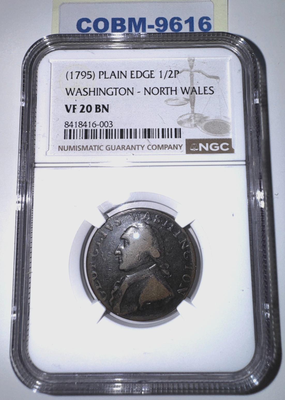 Rare NGC VF 20 BN  1795 Plain Edge 1/2 Pence Washington North Wales COBM-9616