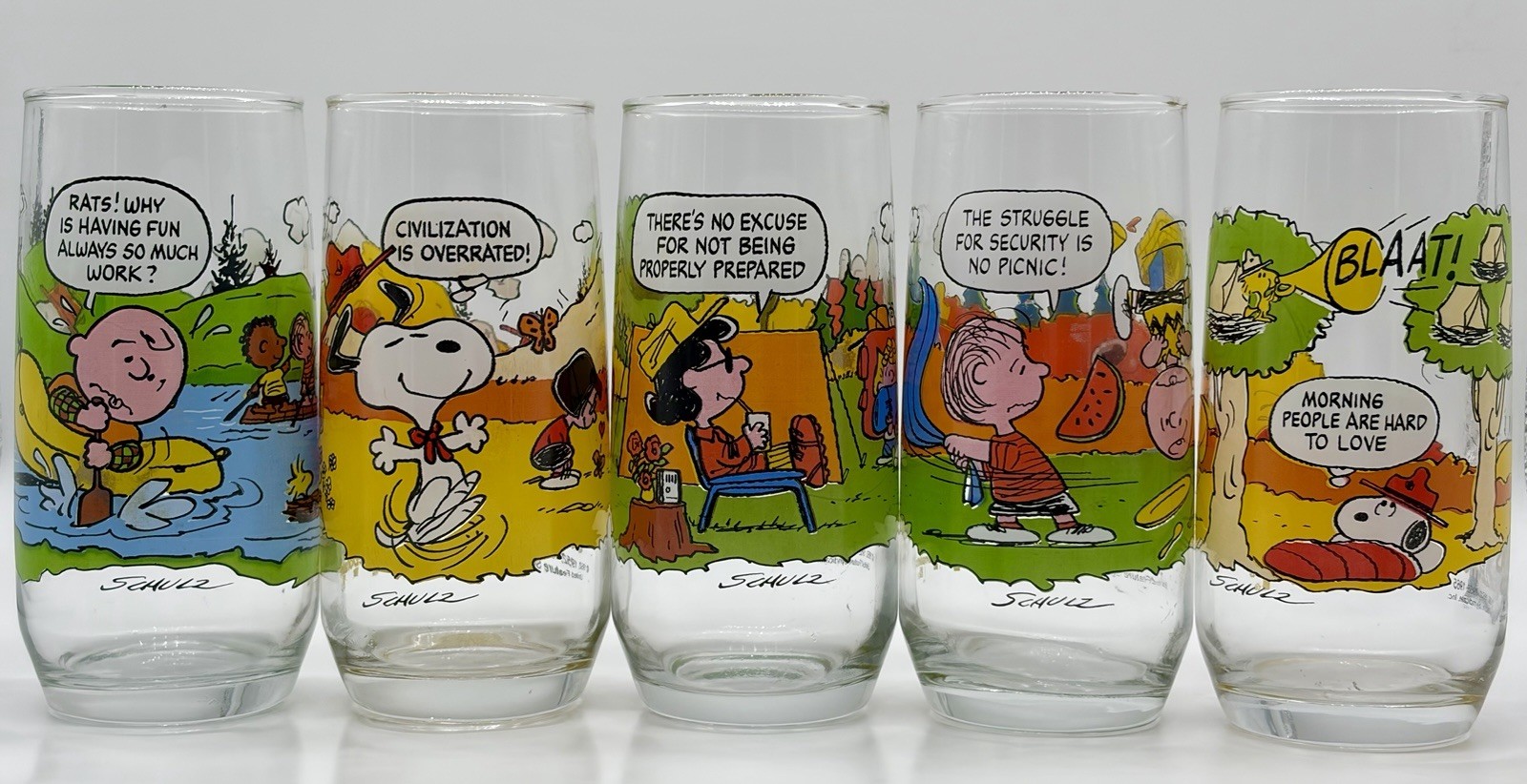 Vintage 1983 McDonald’s Camp Snoopy Peanuts Glasses Complete Set of 5 Excellent