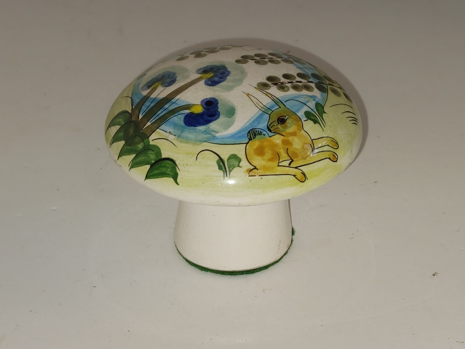 Vintage Mexican Tonala Style Ceramic Mushroom Rabbit Hand Paint Folk Art Mexico