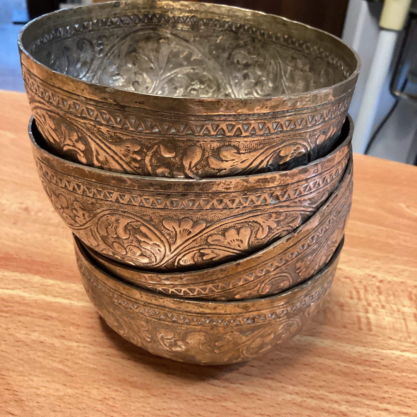 Antique Thai Burmese Silver Persia Middle Eastern Tin Fine Art Set Of 4 Antique Thai Burmese Silver Persia Middle Eastern Tin Fine Art Set Of 4