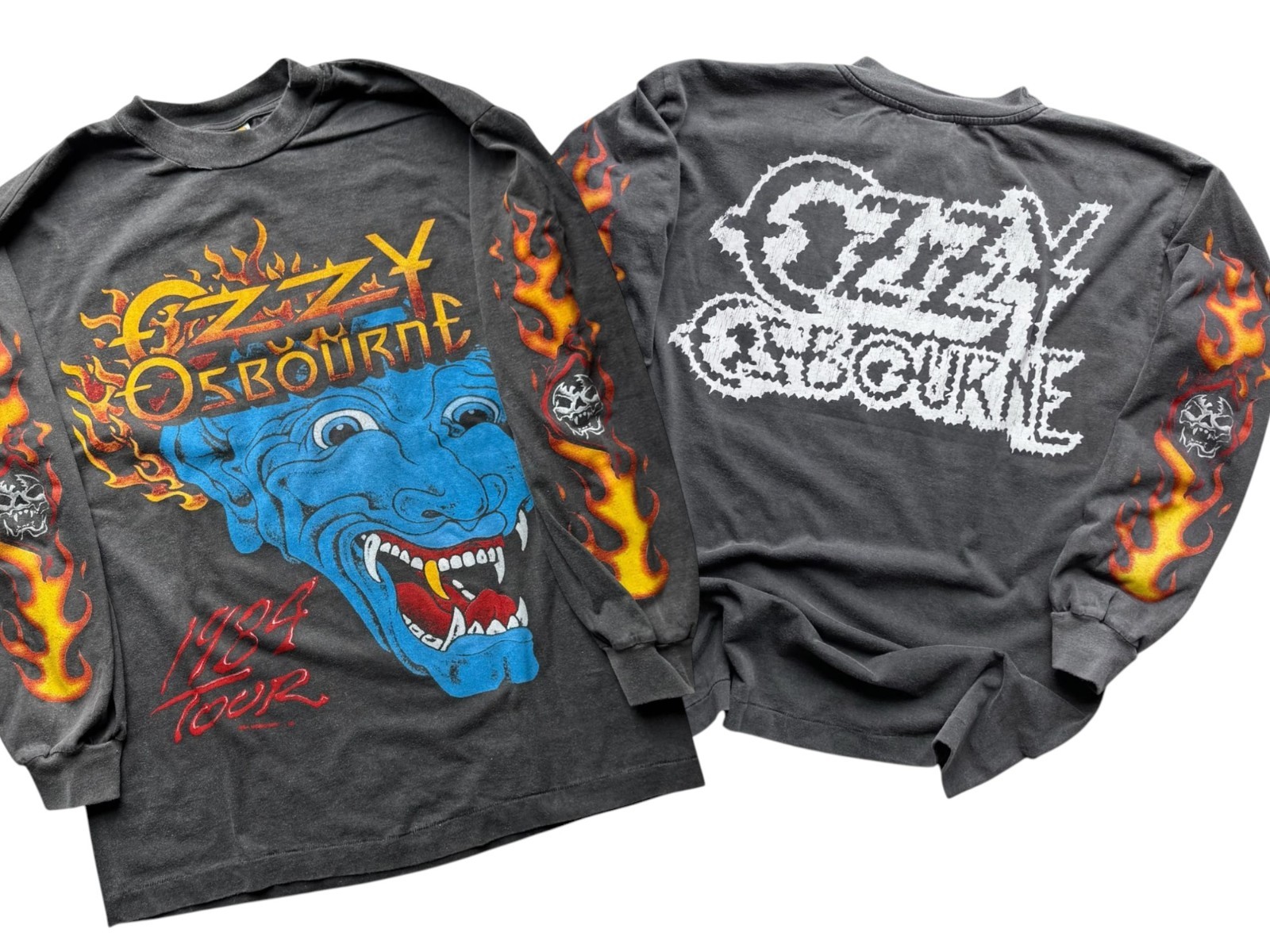 Ozzy Osbourne Shirt L Tour 1984 Vintage Style Black Faded Single Stitch REPRINT Ozzy Osbourne Shirt L Tour 1984 Vintage Style Black Faded Single Stitch REPRINT