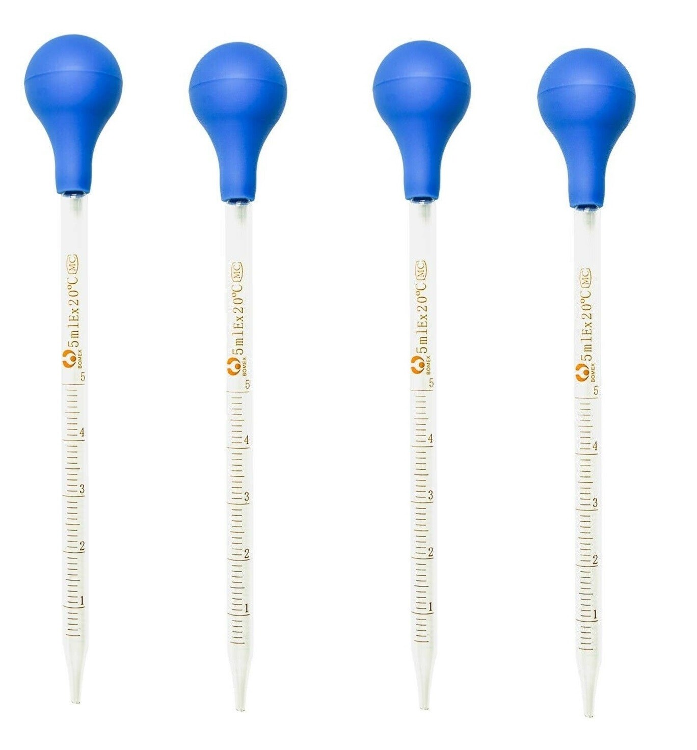 4Pk 5ml Glass Graduated Dropper Pipettes Lab Dropper with Blue Rubber Cap&Scale