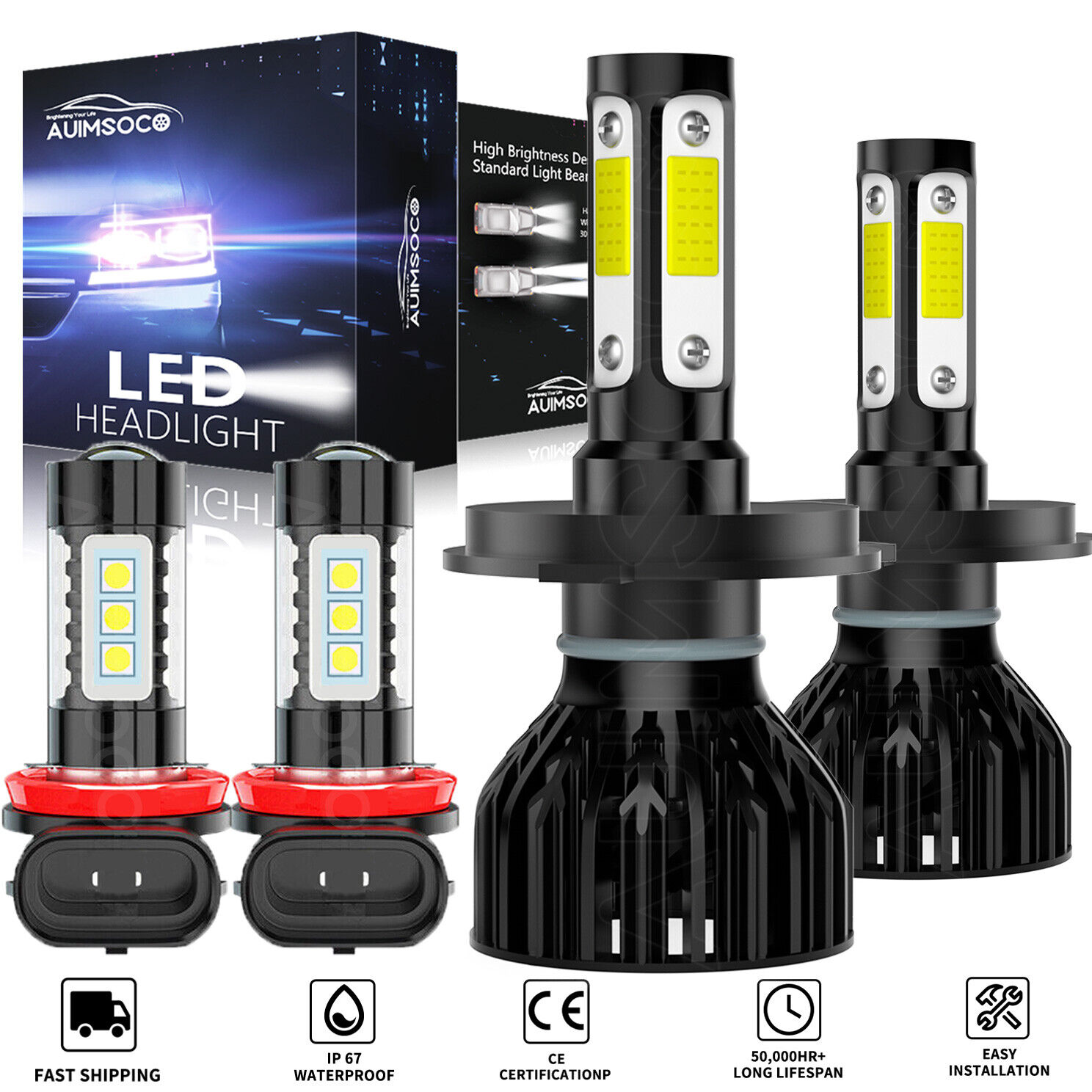 4pc LED Headlight High Low + Fog Light Bulbs Combo For Toyota Tundra 2014-2020