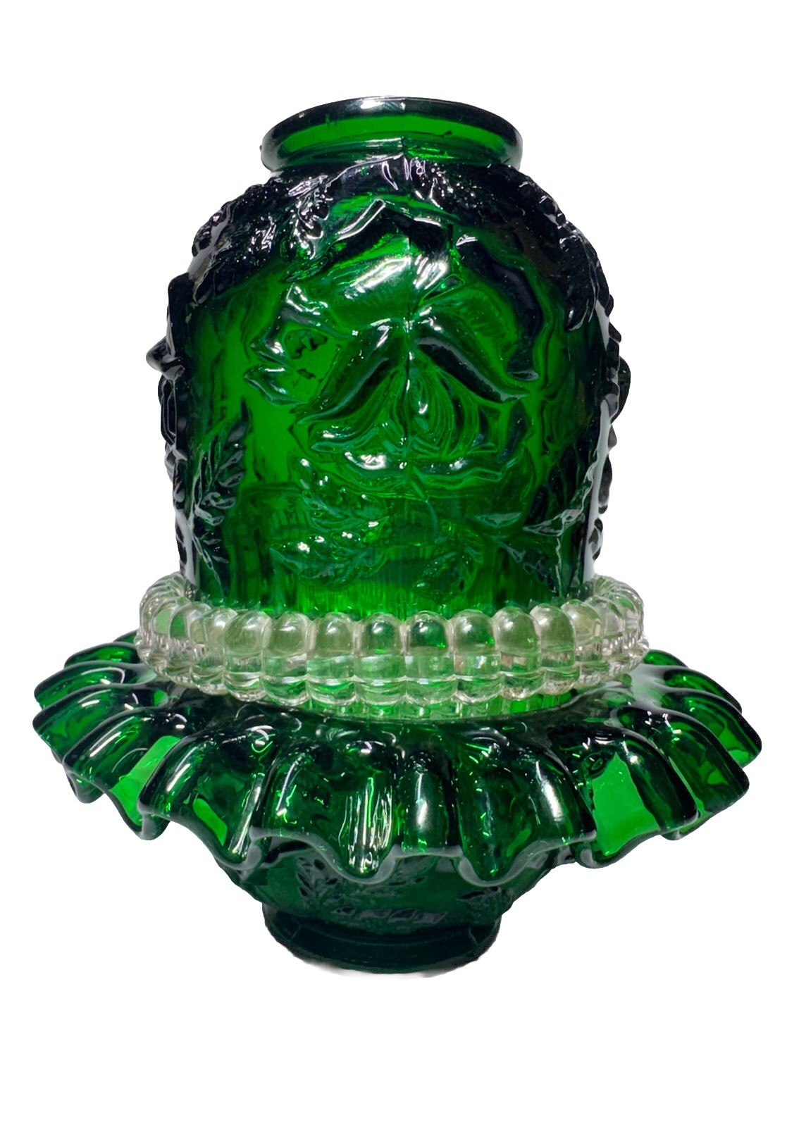 Fenton for L.G. WRIGHT 4 Piece Emerald Green Glossy Embossed Roses Fairy Lamp Fenton for L.G. WRIGHT 4 Piece Emerald Green Glossy Embossed Roses Fairy Lamp