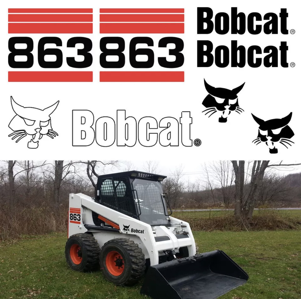 Bobcat 863 Skid Steer Set Vinyl Decal Sticker Set bob cat MADE IN USA 