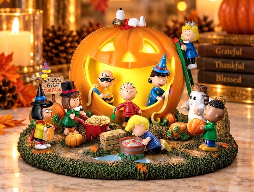Peanuts Great Pumpkin Carving Party Lighted Halloween Figurine Decor Peanuts Great Pumpkin Carving Party Lighted Halloween Figurine Decor