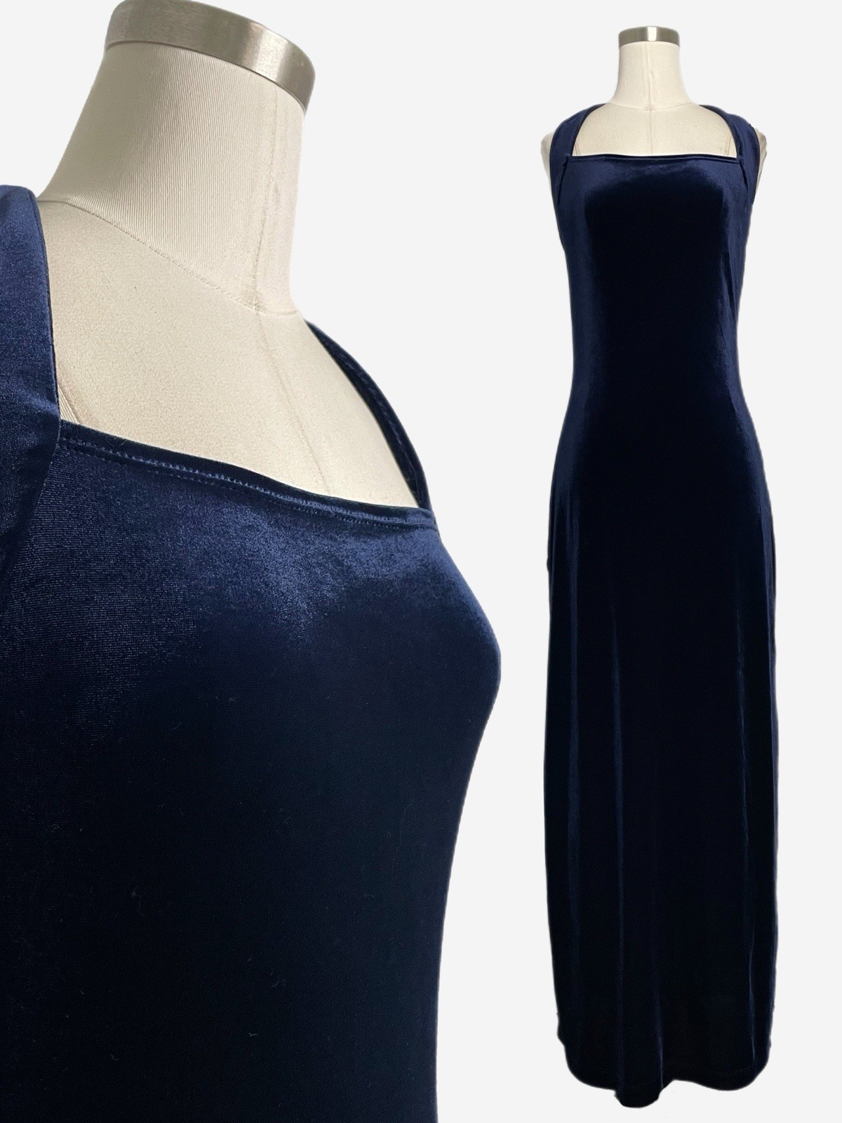 Vintage Y2K California Concepts navy blue velvet halter maxi gown holiday S/M