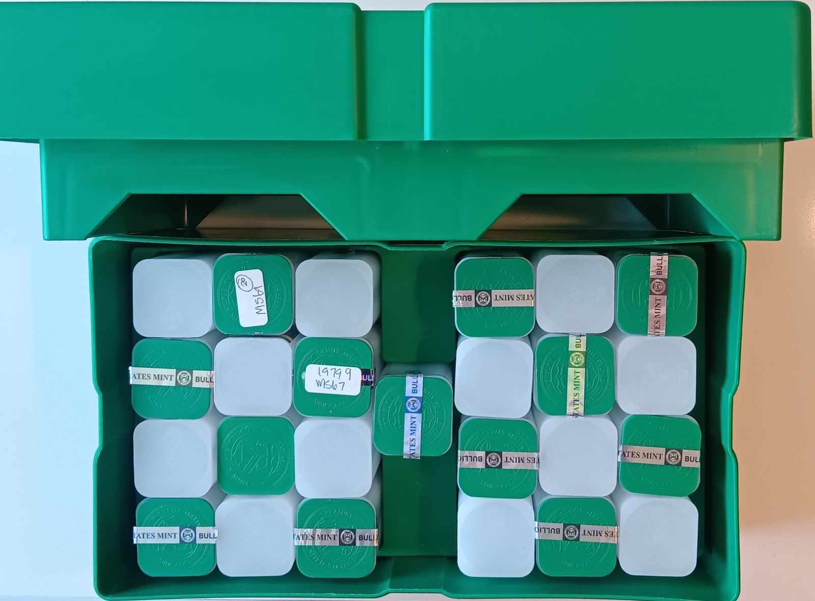 U.S. Treasury American Silver Eagles ASE Green Monster Box w/ 2 Trays & 25 Tubes U.S. Treasury American Silver Eagles ASE Green Monster Box w/ 2 Trays & 25 Tubes