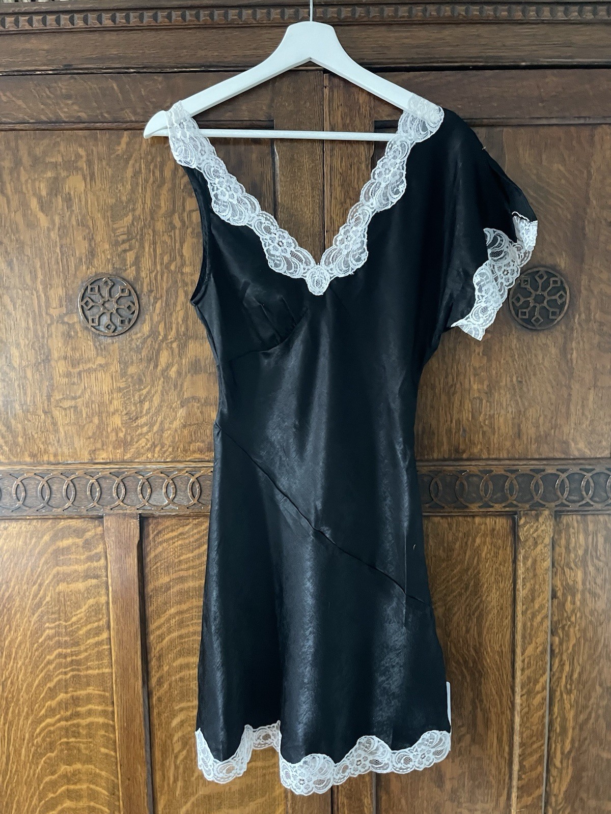 Topshop vintage boudoir style black satin with lace asymmetrical dress size 8 Topshop vintage boudoir style black satin with lace asymmetrical dress size 8