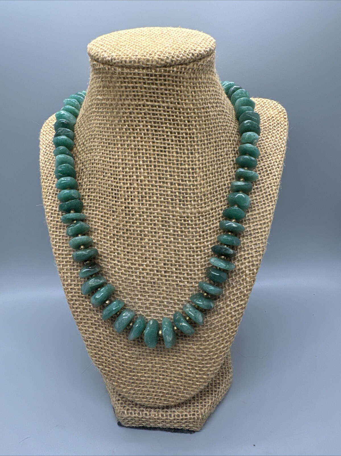 VTG Chunky Jade With Gold Tone Beads 22” VTG Chunky Jade With Gold Tone Beads 22”