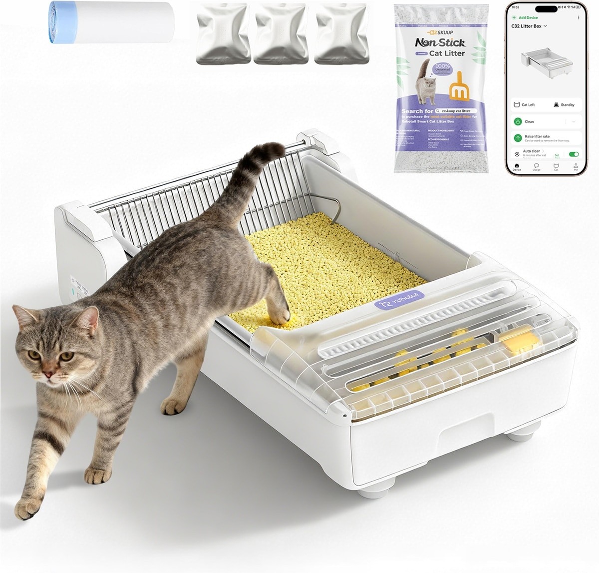 Robotail Automatic Open Top Self-Cleaning Cat Litter Box, Ivory, XX-Large Robotail Automatic Open Top Self-Cleaning Cat Litter Box, Ivory, XX-Large